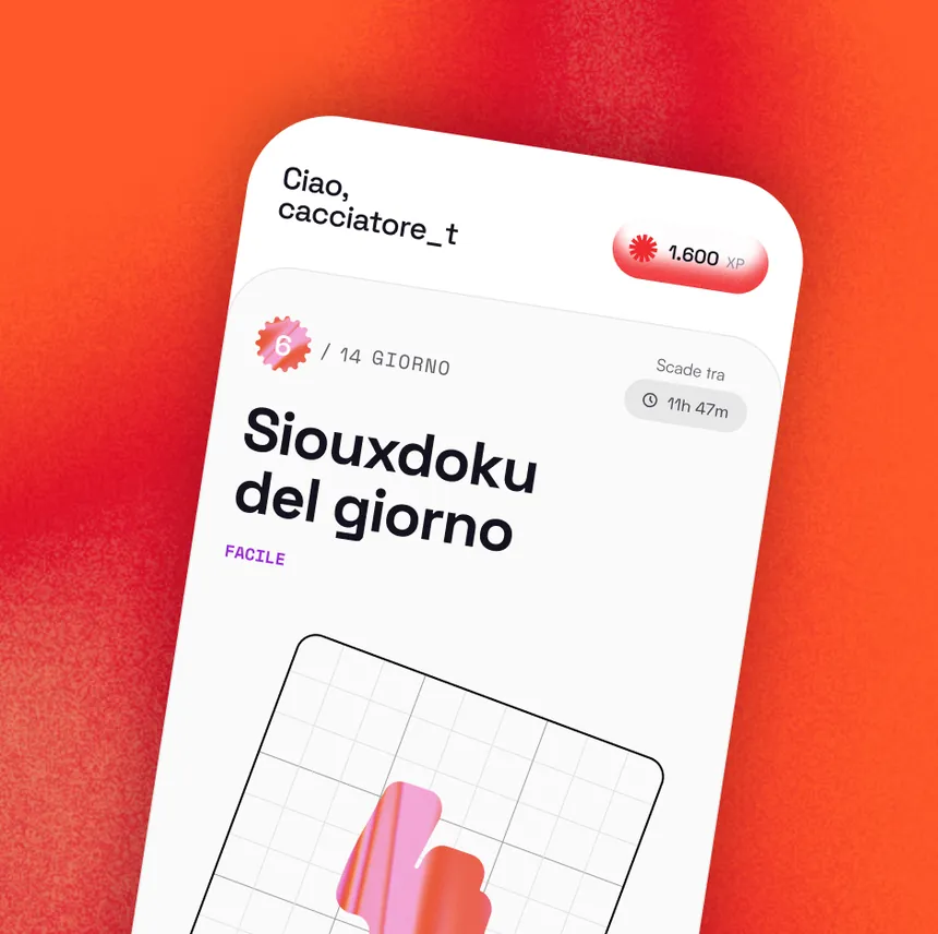 La schermata del Siouxdoku del Giorno dentro l'app, su fondo rosso